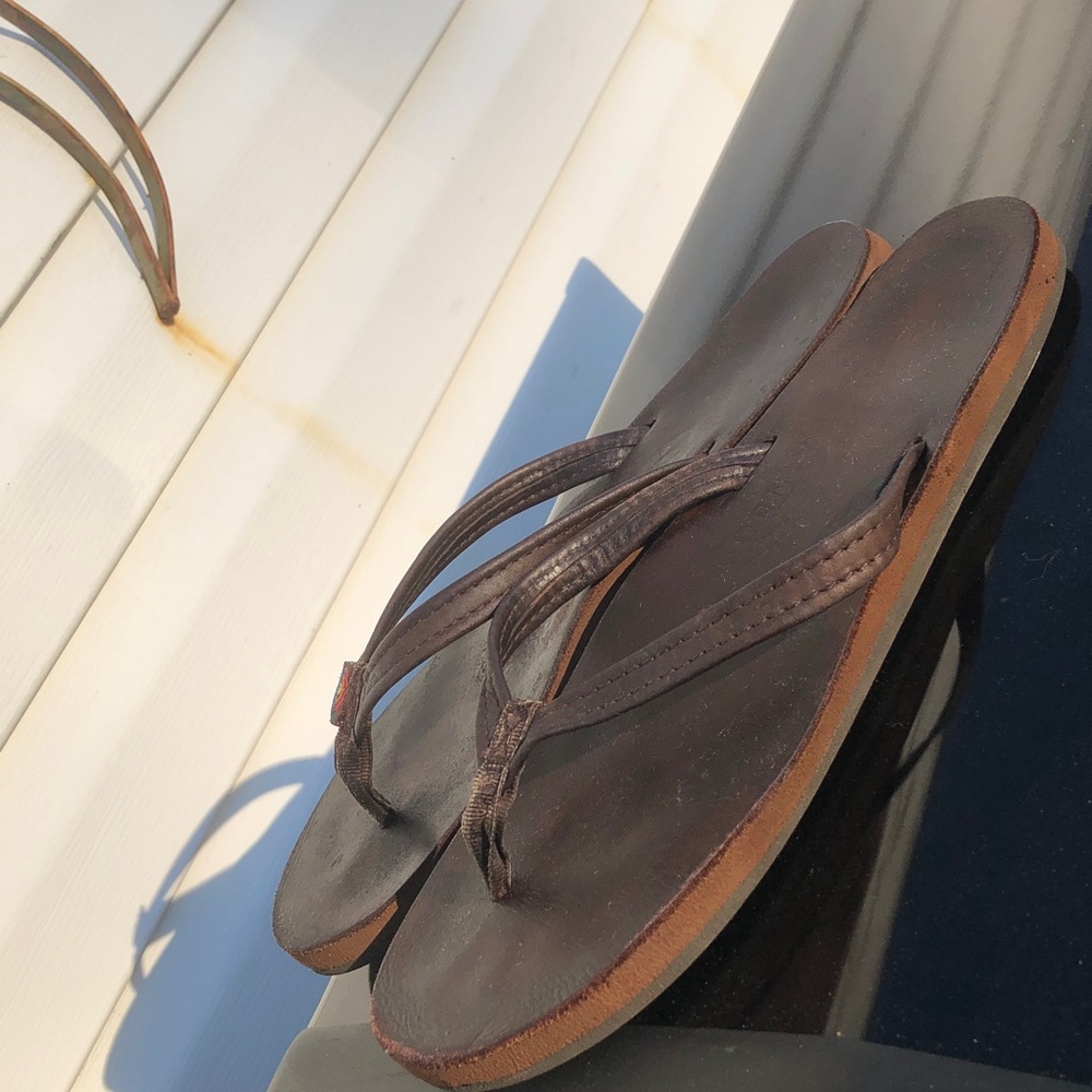 Rainbow Dark Brown Arch Support Leather Flip Flops Size L (7.5 - 8.5)